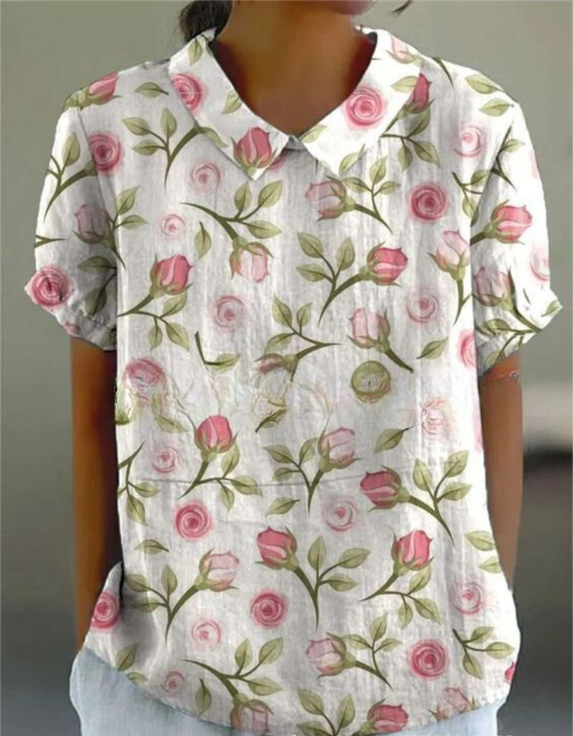 Clara | Women's Vintage Floral Linen Relaxed Blouse