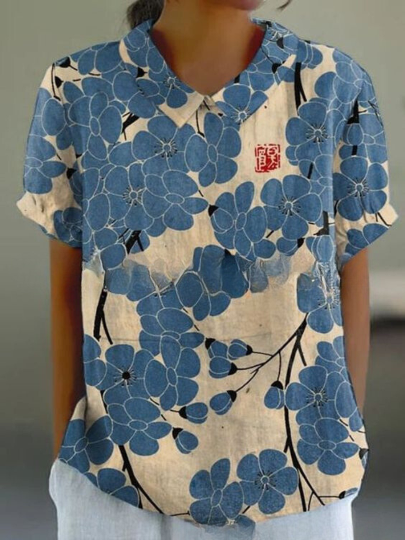 Nerina | Women's Floral Linen Button Front Top