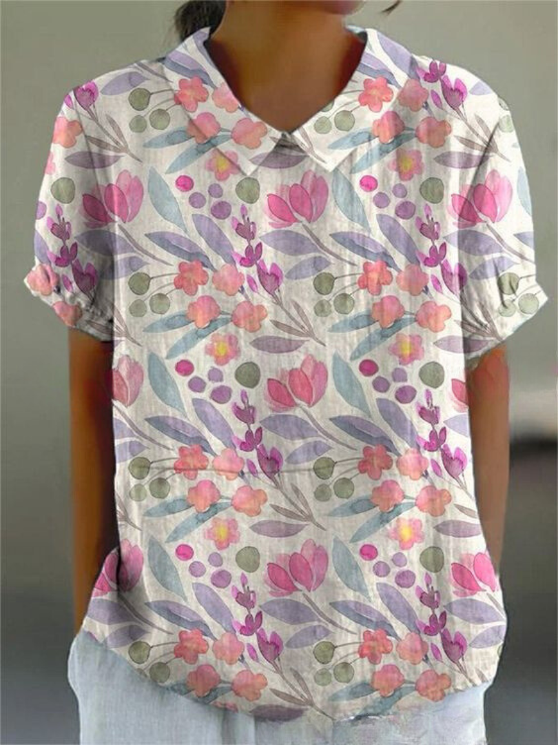 Clara | Women's Vintage Floral Linen Relaxed Blouse