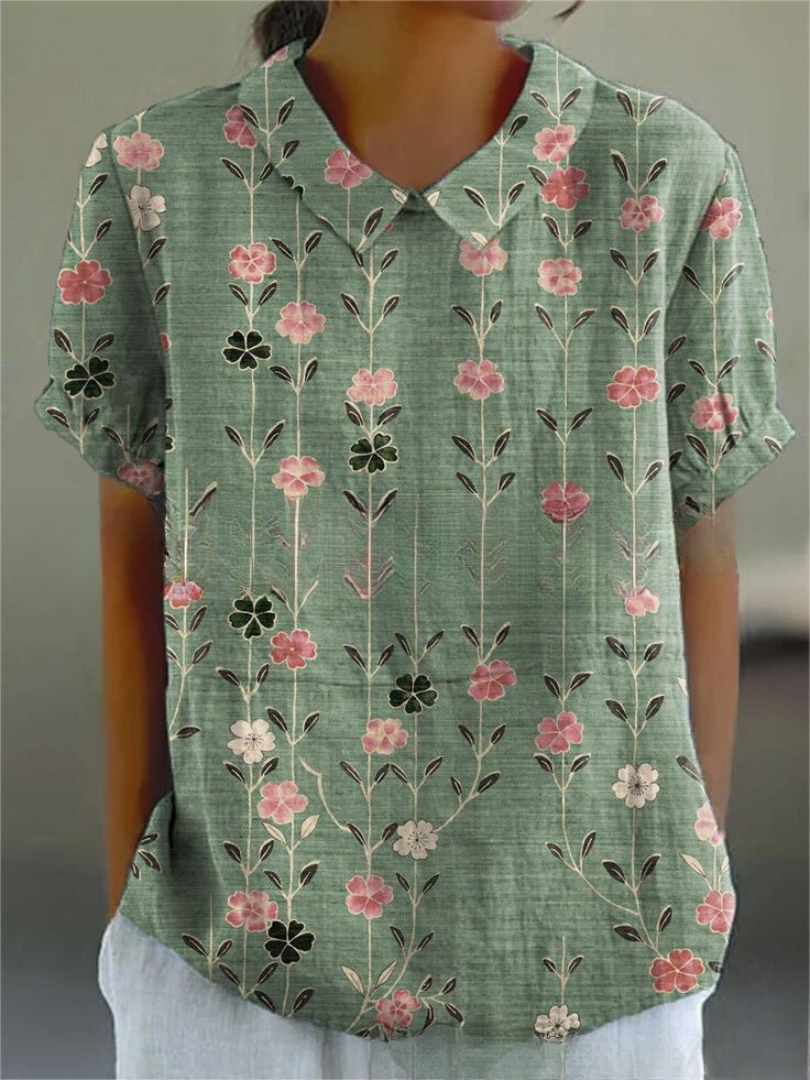 Clara | Women's Vintage Floral Linen Relaxed Blouse