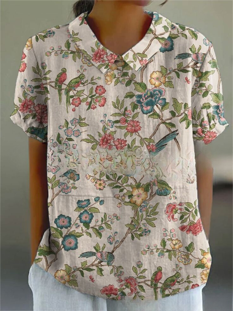 Nerina | Women's Floral Linen Button Front Top