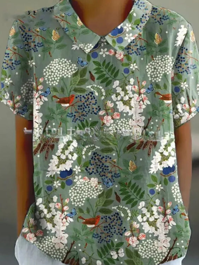 Clara | Women's Vintage Floral Linen Relaxed Blouse