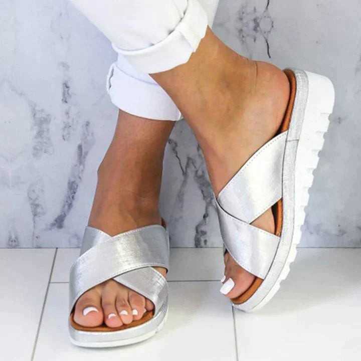 Freya | Women's Criss Cross Open Toe Slip-On Sandals