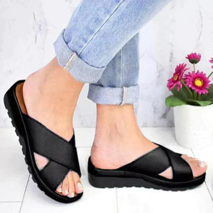 Freya | Women's Criss Cross Open Toe Slip-On Sandals
