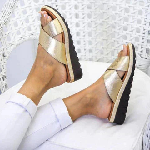 Freya | Women's Criss Cross Open Toe Slip-On Sandals