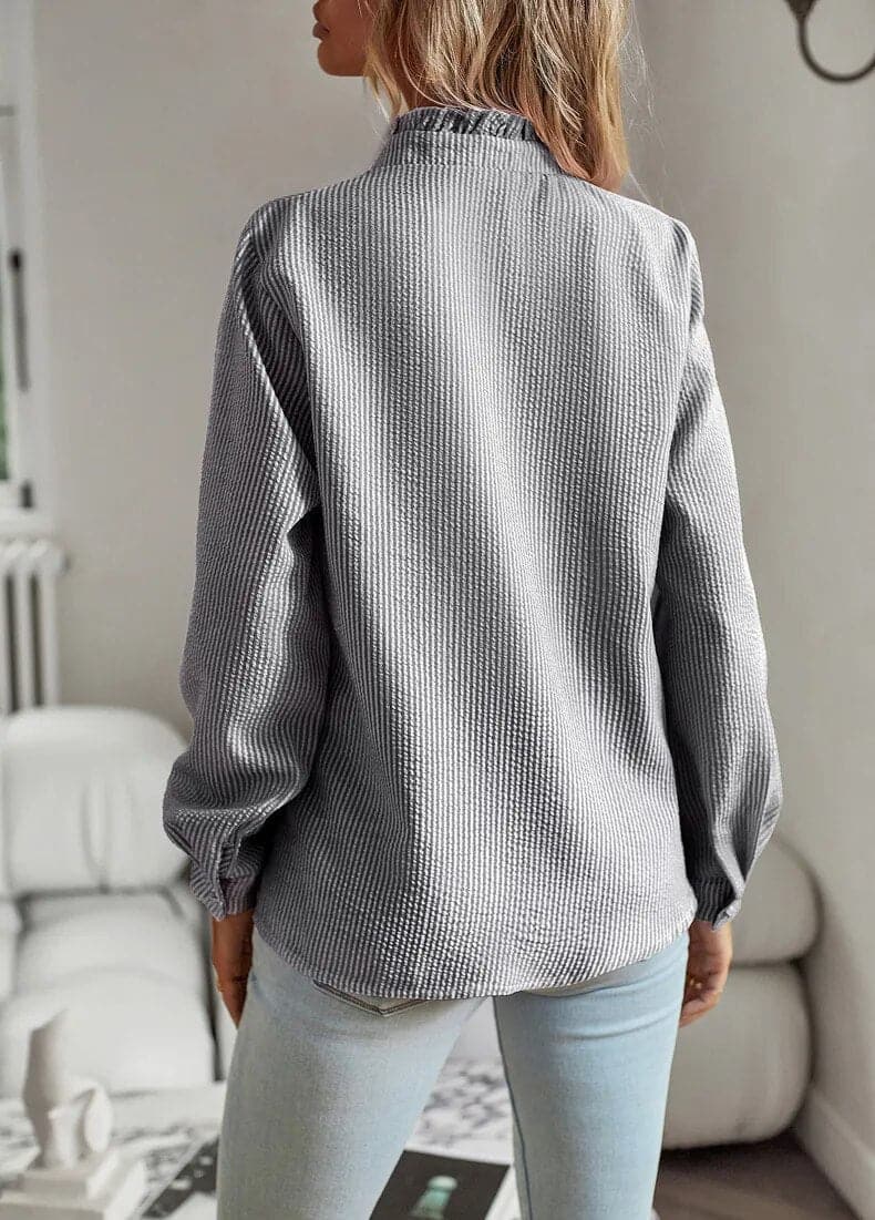 Elise | Women's Striped Ruffle Detail Button Blouse
