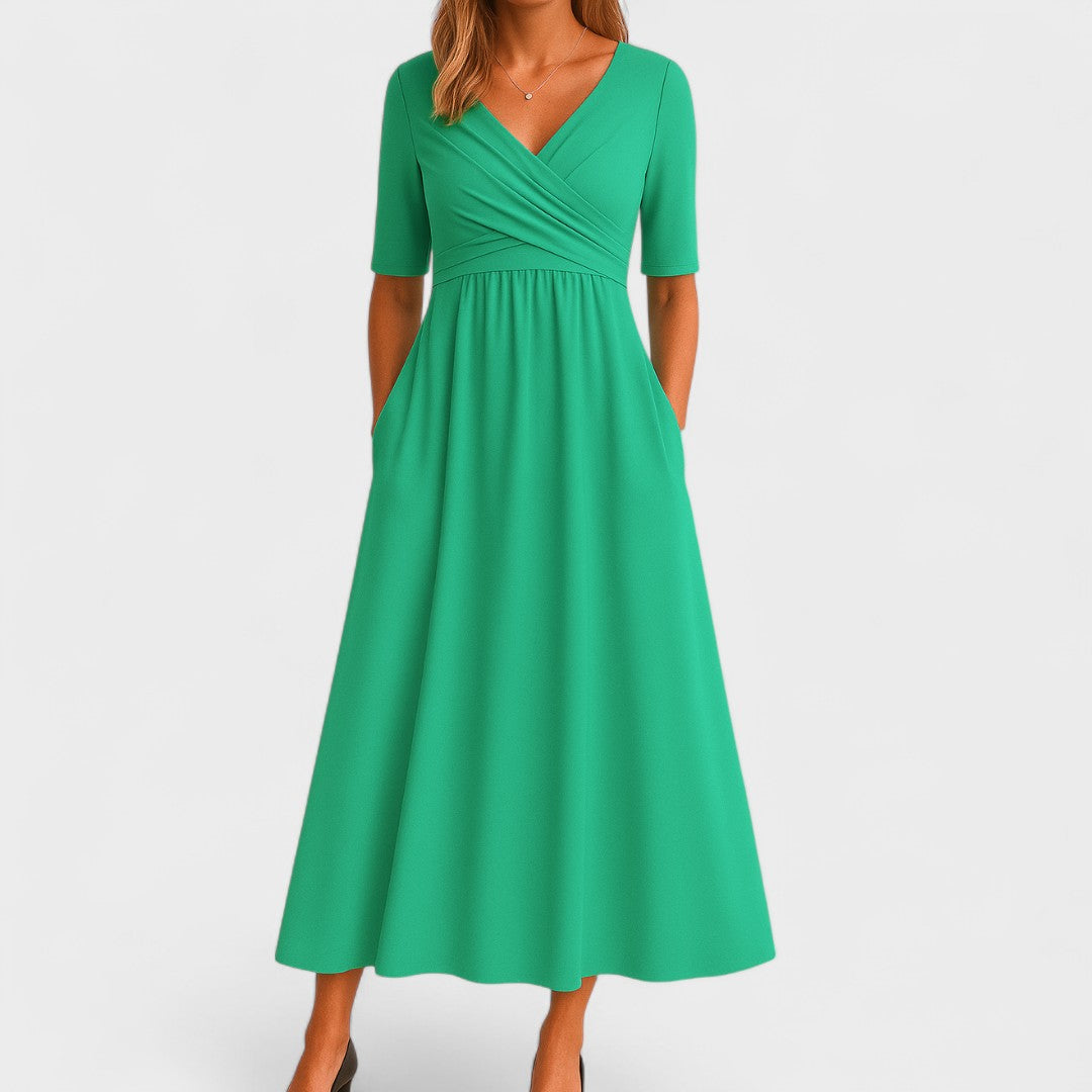 Elara | Women's V-Neck Wrap Waist Midi Dress