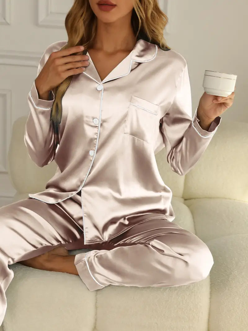 Rosalie | Women's Satin Button Front Pajama Set