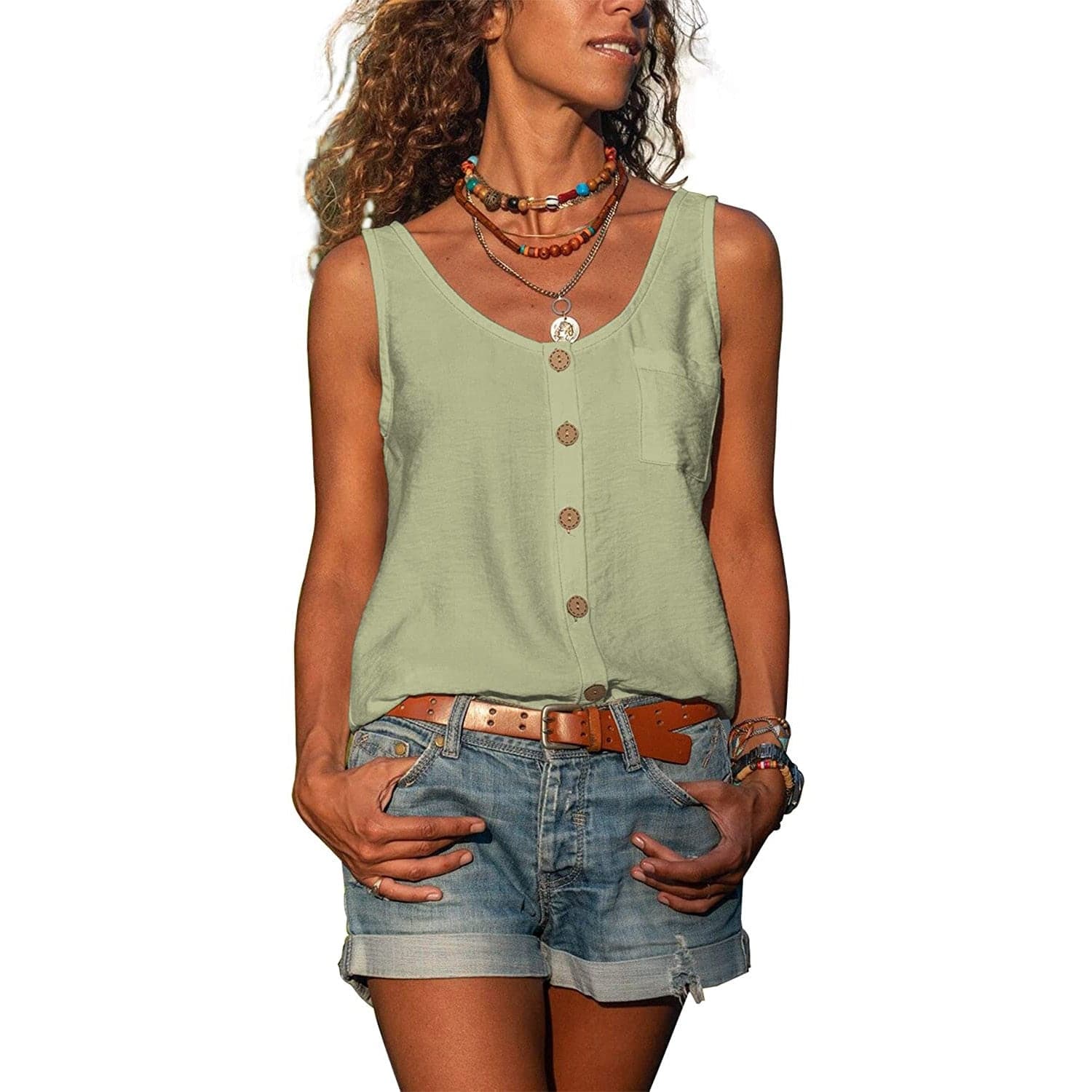 Nia | Women's Sleeveless Button-Front Tank Top