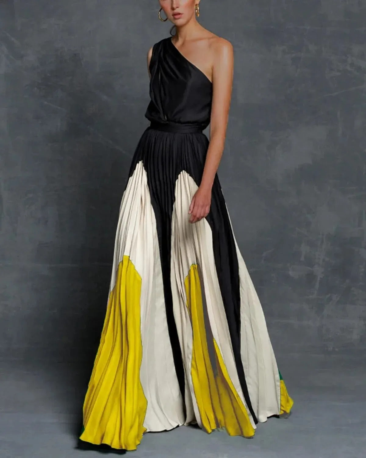 Vera | Women's Asymmetric Pleated Flow Maxi Dress