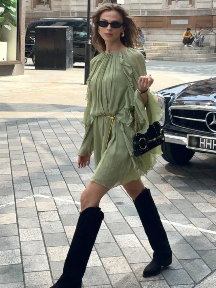 Lena | Women's Long Sleeve Crew Neck Mini Dress