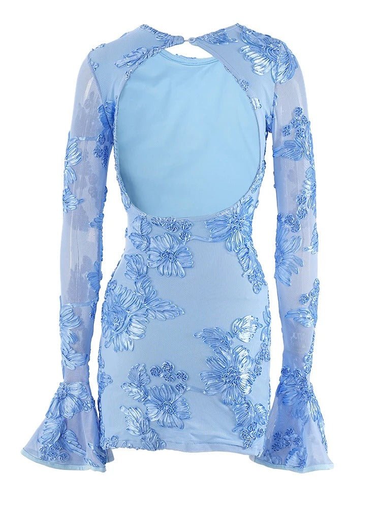 Vera | Women's Sheer Floral Long Sleeve Mini Dress