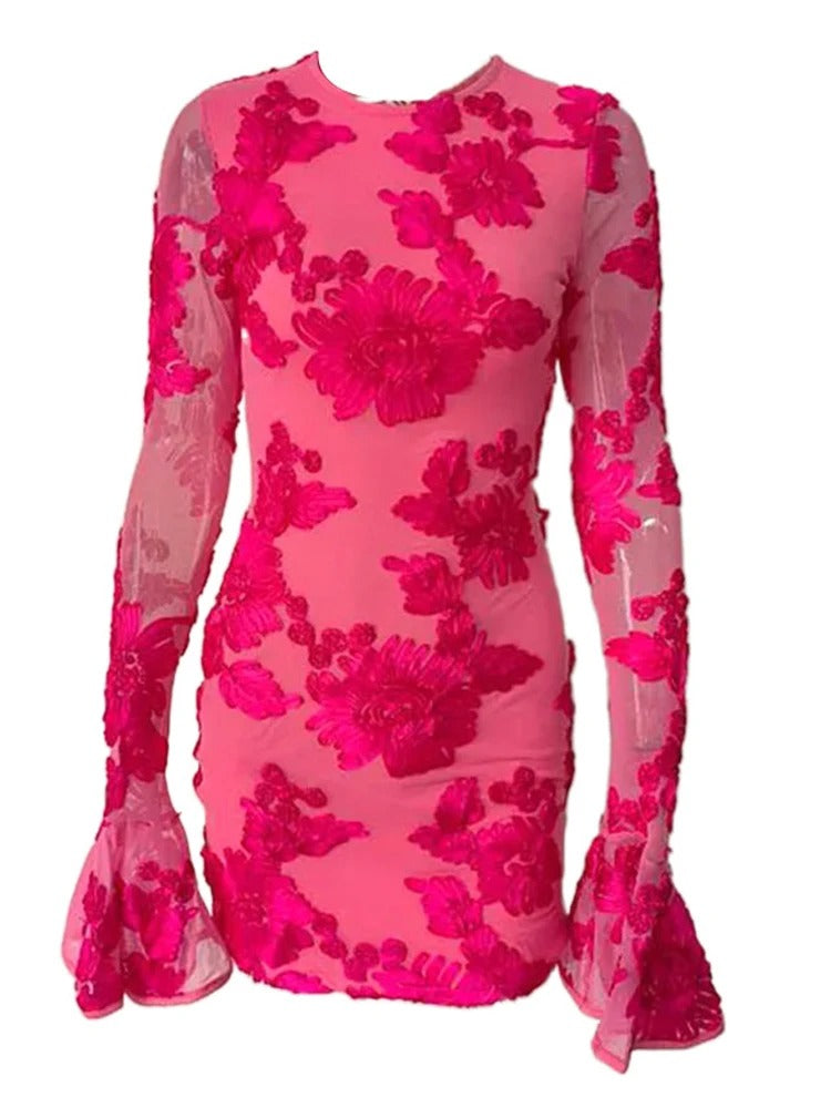 Vera | Women's Sheer Floral Long Sleeve Mini Dress