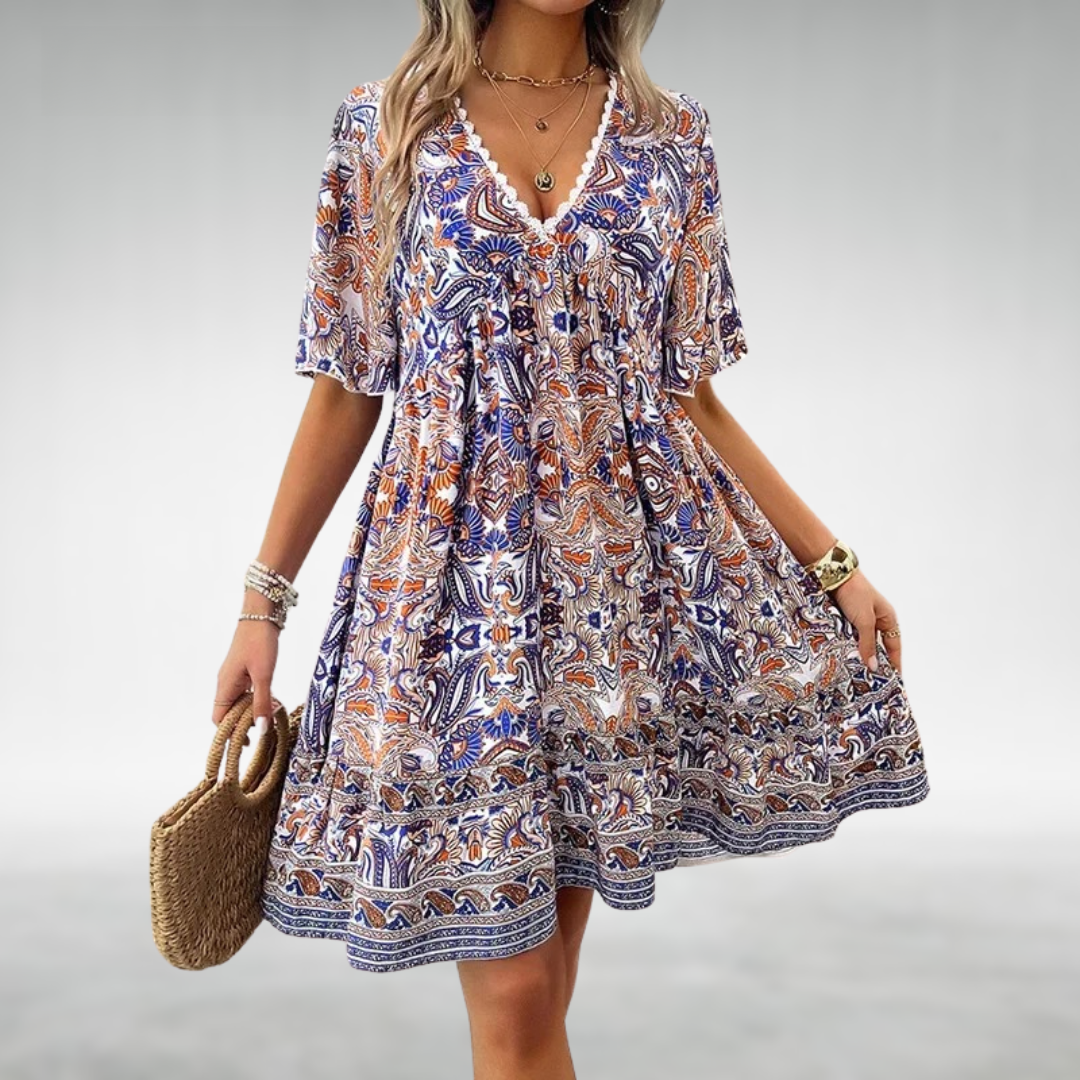 Elena | Women's Boho Floral V-Neck Dress
