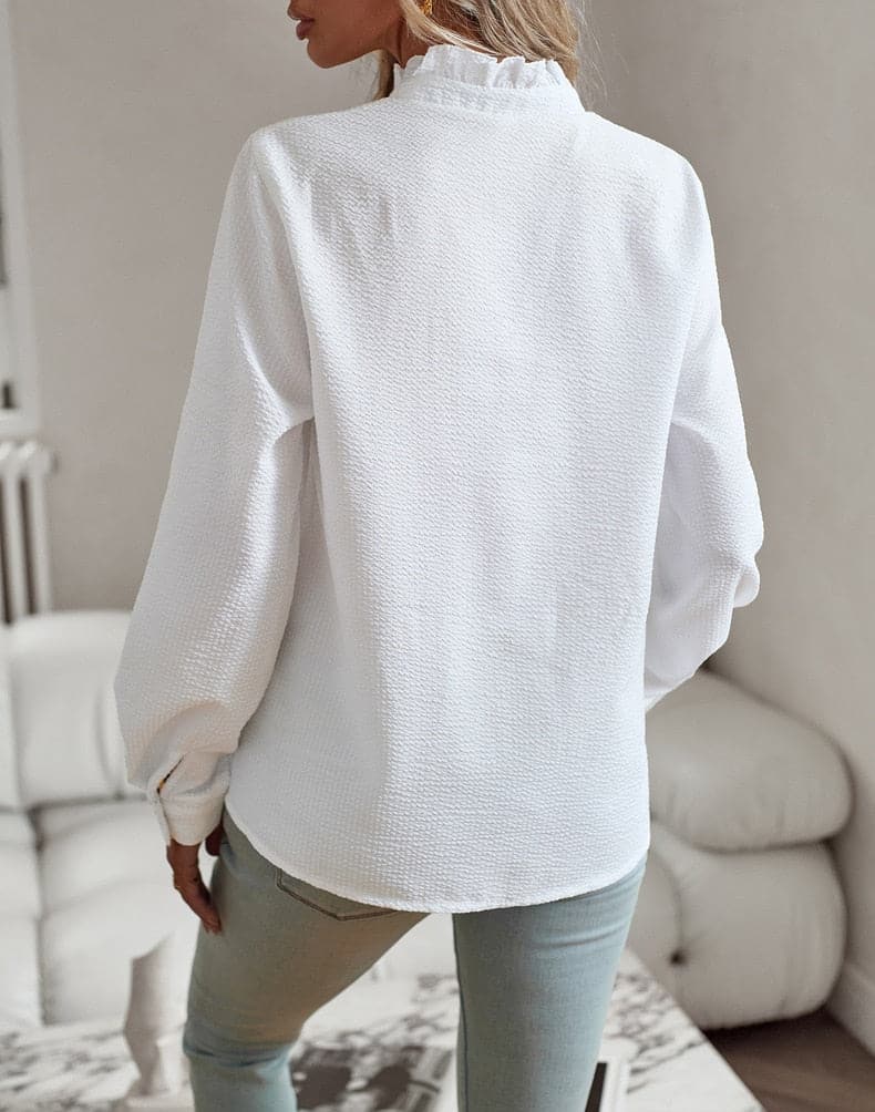 Elise | Women's Striped Ruffle Detail Button Blouse
