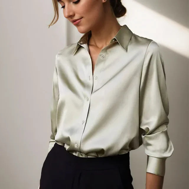 Lysandra | Women's Satin Long Sleeve Button Shirt