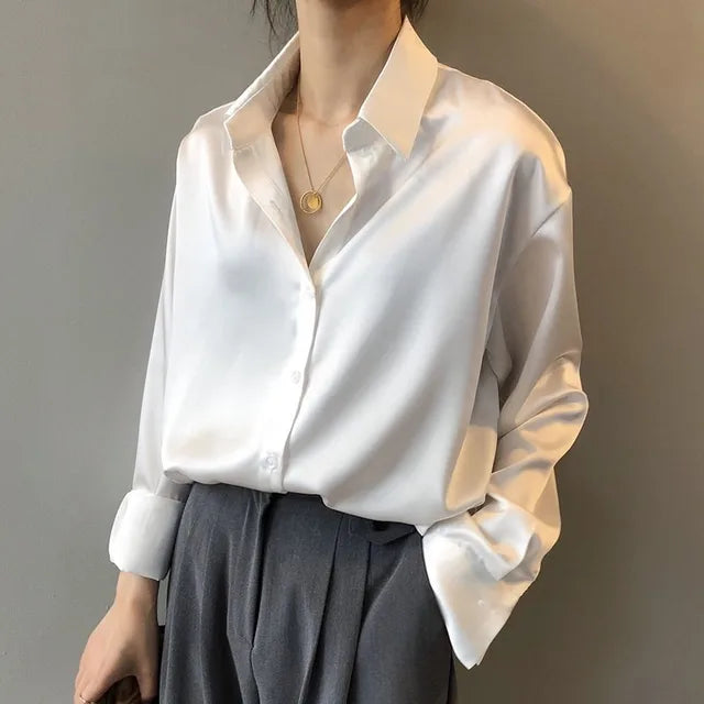 Camila | Women's Satin Button Down Elegant Blouse