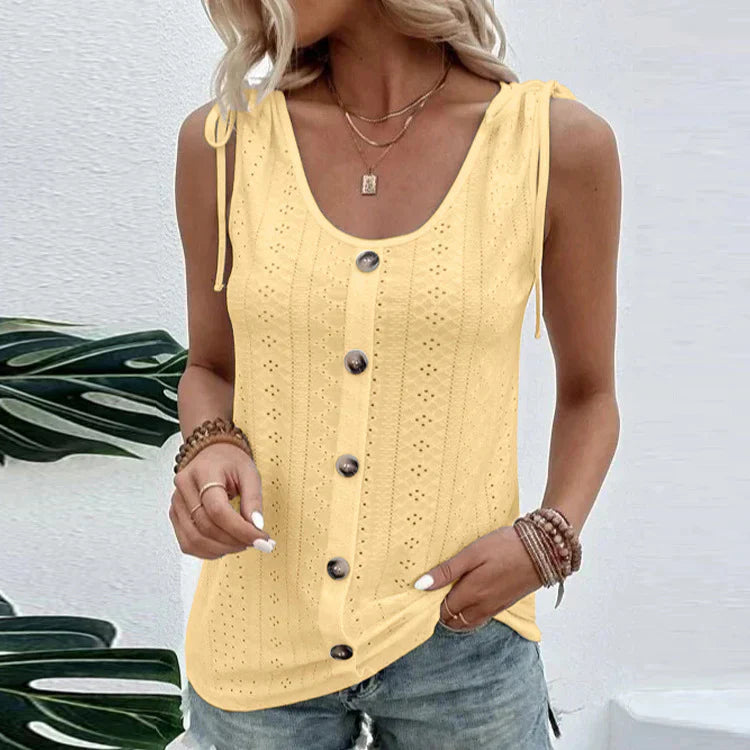 Nina | Women's Sleeveless Button-Front Textured Tank Top