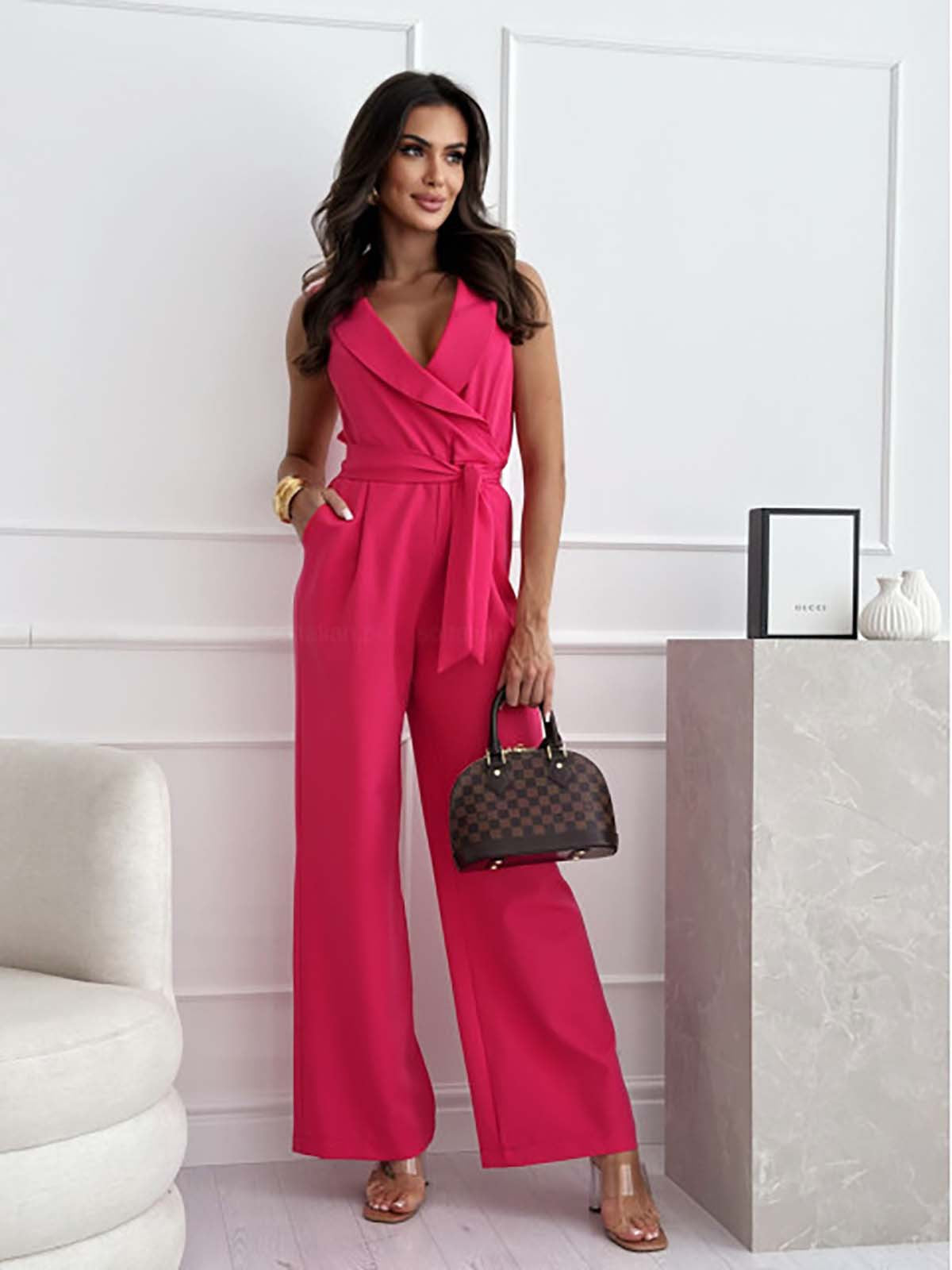 Amara | Women's Elegant V-Neck Wide Leg Jumpsuit