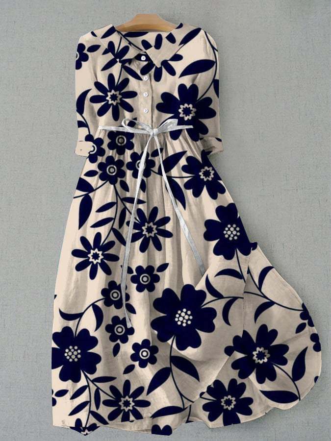 Mila | Women's Floral Button-Front Tie Waist Midi Dress