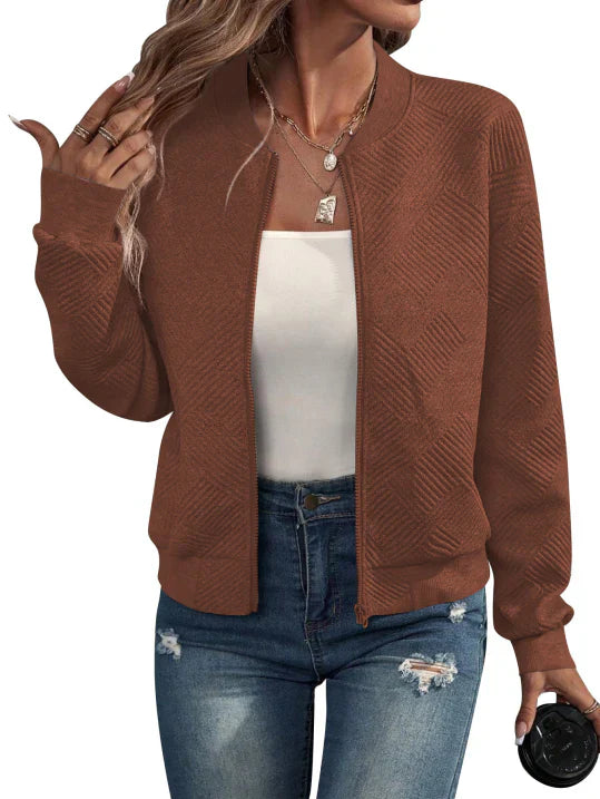 Sienna | Women's Waffle Knit Casual Bomber Jacket