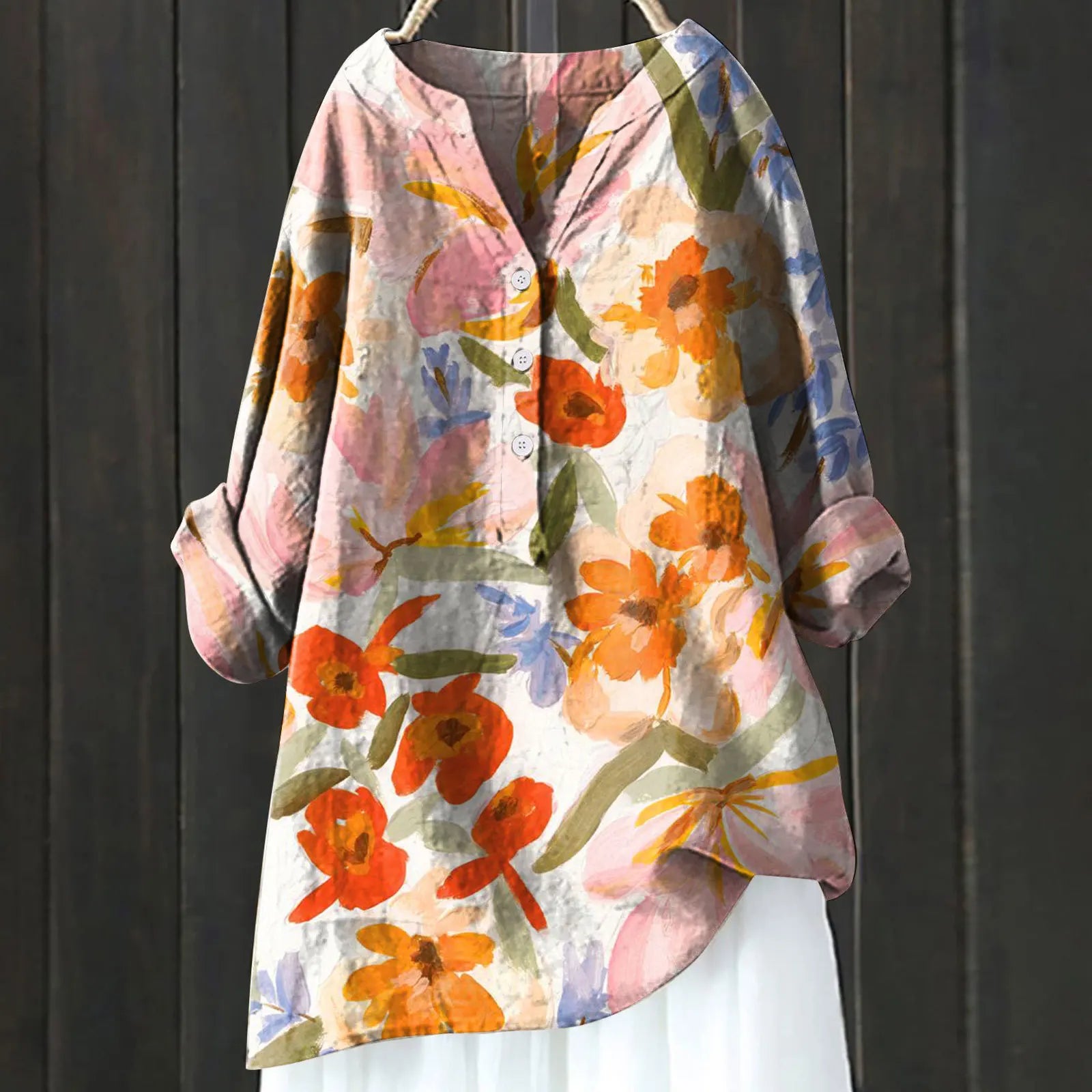 Mira | Women's Floral Half Button Long Sleeve Blouse