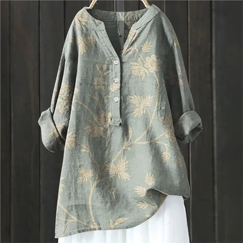 Mira | Women's Floral Half Button Long Sleeve Blouse