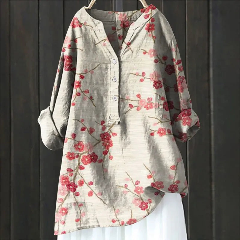 Mira | Women's Floral Half Button Long Sleeve Blouse