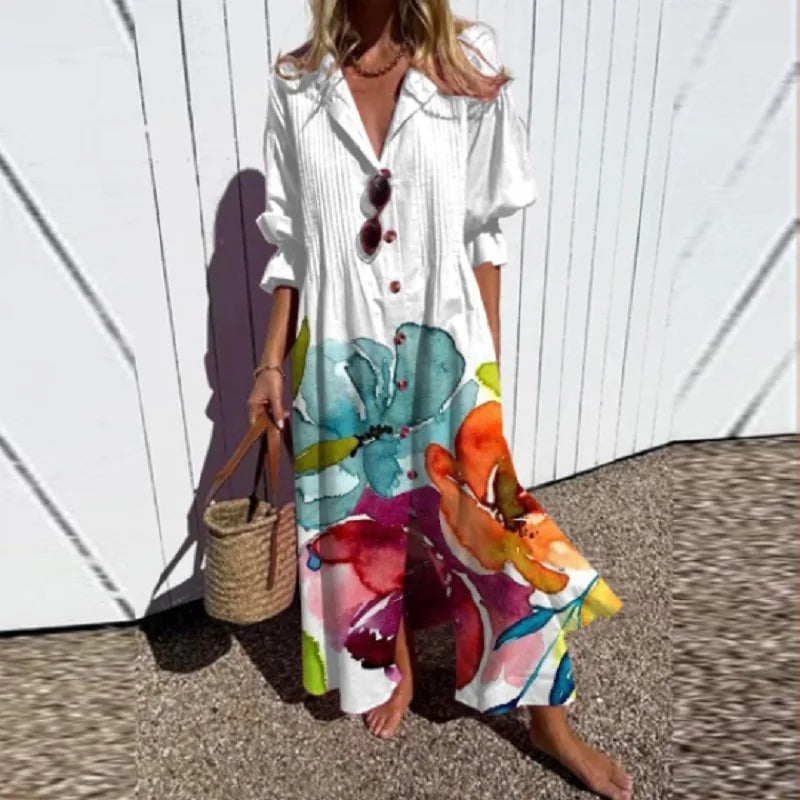Celia | Women's Collared Button Front Maxi Dress