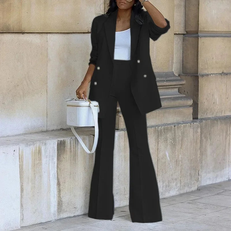 Valeria | Women's Double-Breasted Blazer And Flare Pant Set