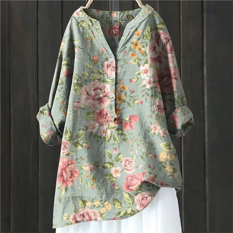 Mira | Women's Floral Half Button Long Sleeve Blouse