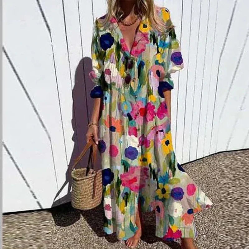 Celia | Women's Collared Button Front Maxi Dress