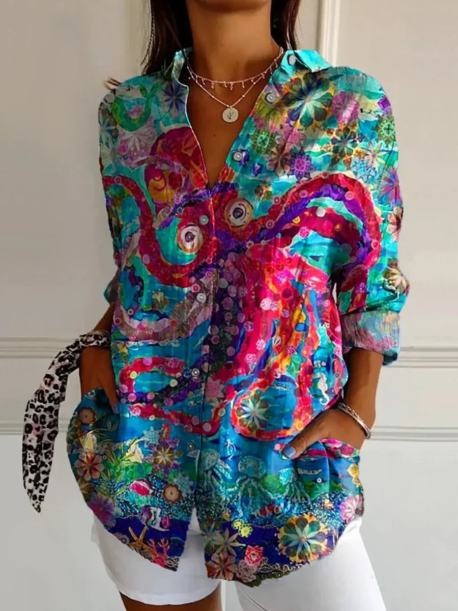 Kaia | Women's Abstract Pattern Button-Up Shirt