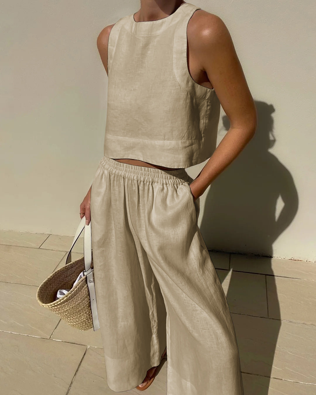 Iselle | Women's Linen Crop Top And Pants Set