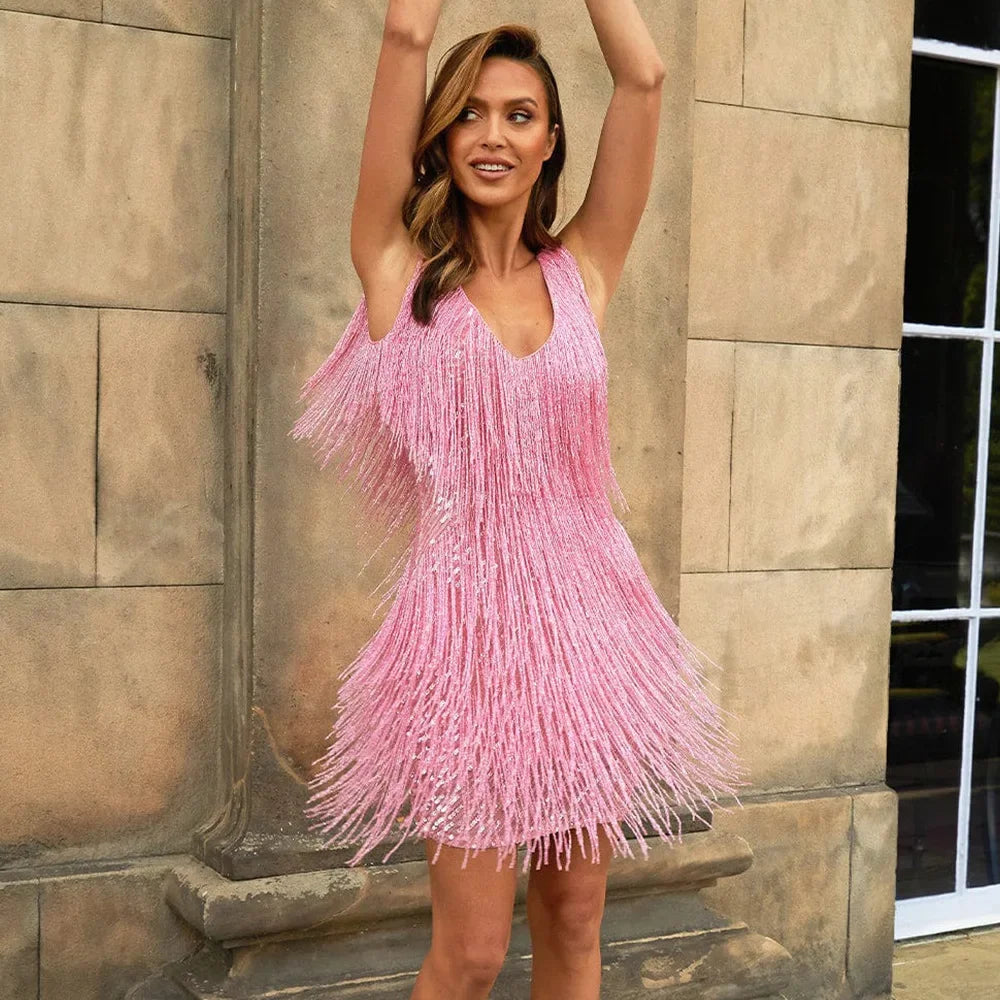 Sienna | Women's Sequin Fringe Sleeveless Party Mini Dress