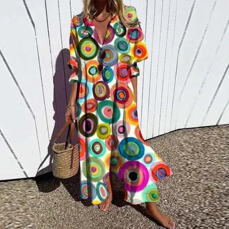 Iris | Women's Boho Floral Button Front Maxi Dress