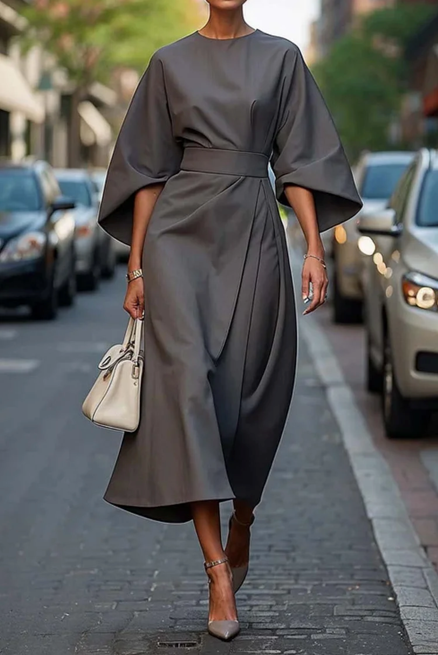 Naia | Women's Belted Kimono Sleeve Midi Dress