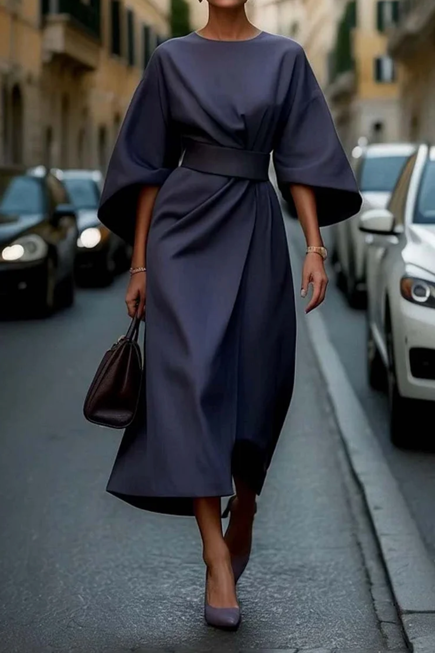 Naia | Women's Belted Kimono Sleeve Midi Dress