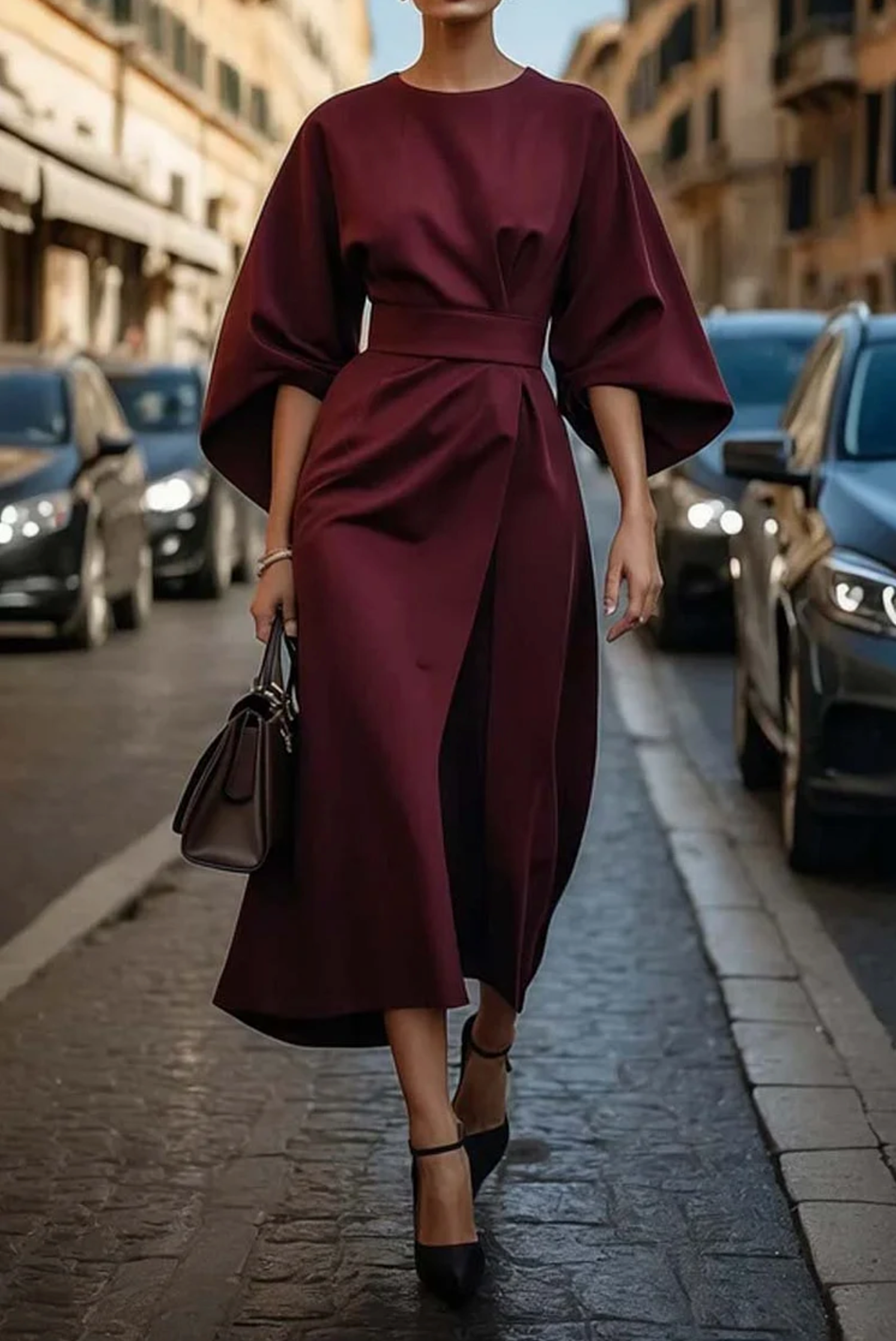 Naia | Women's Belted Kimono Sleeve Midi Dress
