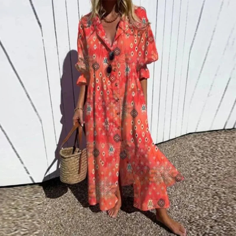 Celia | Women's Collared Button Front Maxi Dress