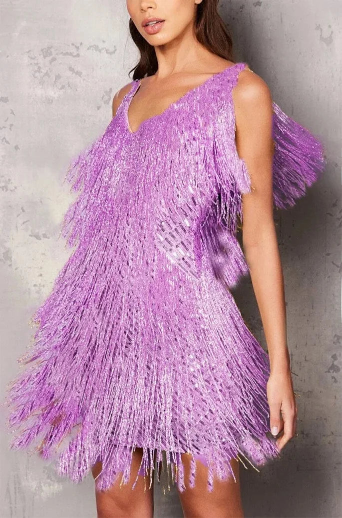 Sienna | Women's Sequin Fringe Sleeveless Party Mini Dress
