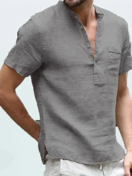 Theo | Men's Linen V-Neck Short Sleeve Henley Top