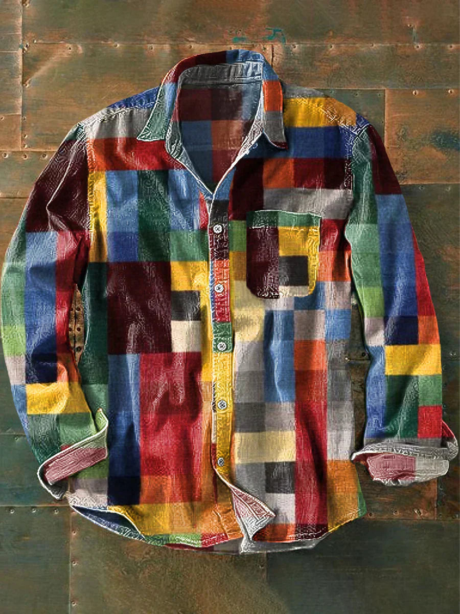 Darell | Men's Colourblock Patchwork Button Shirt