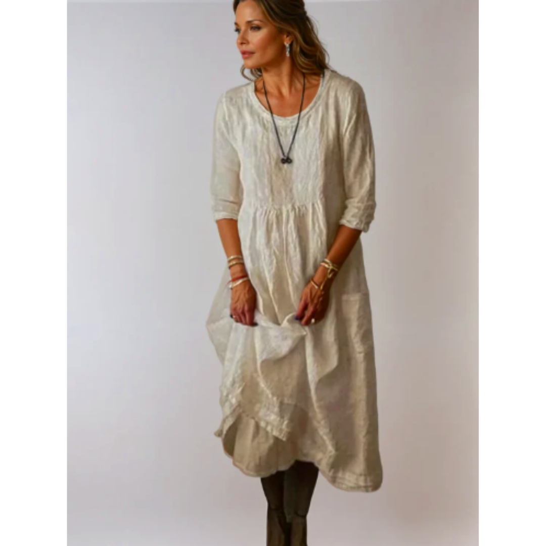 Elara | Women's Round Neck 3/4 Sleeve Midi Dress