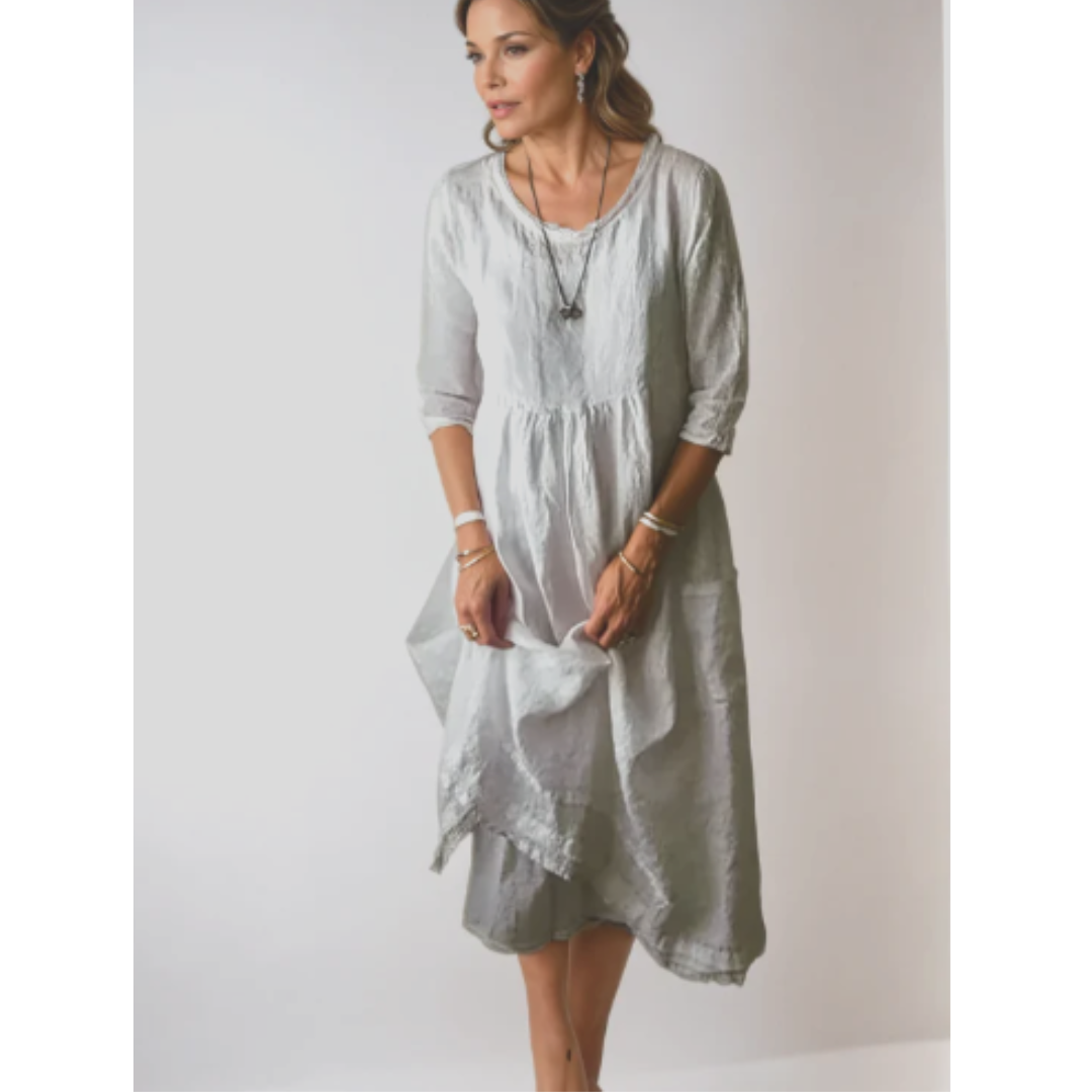 Elara | Women's Round Neck 3/4 Sleeve Midi Dress
