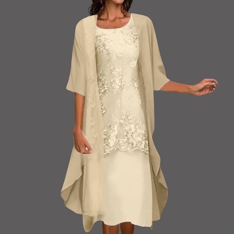 Clara | Women's Lace Overlay Midi Dress And Cardigan Set