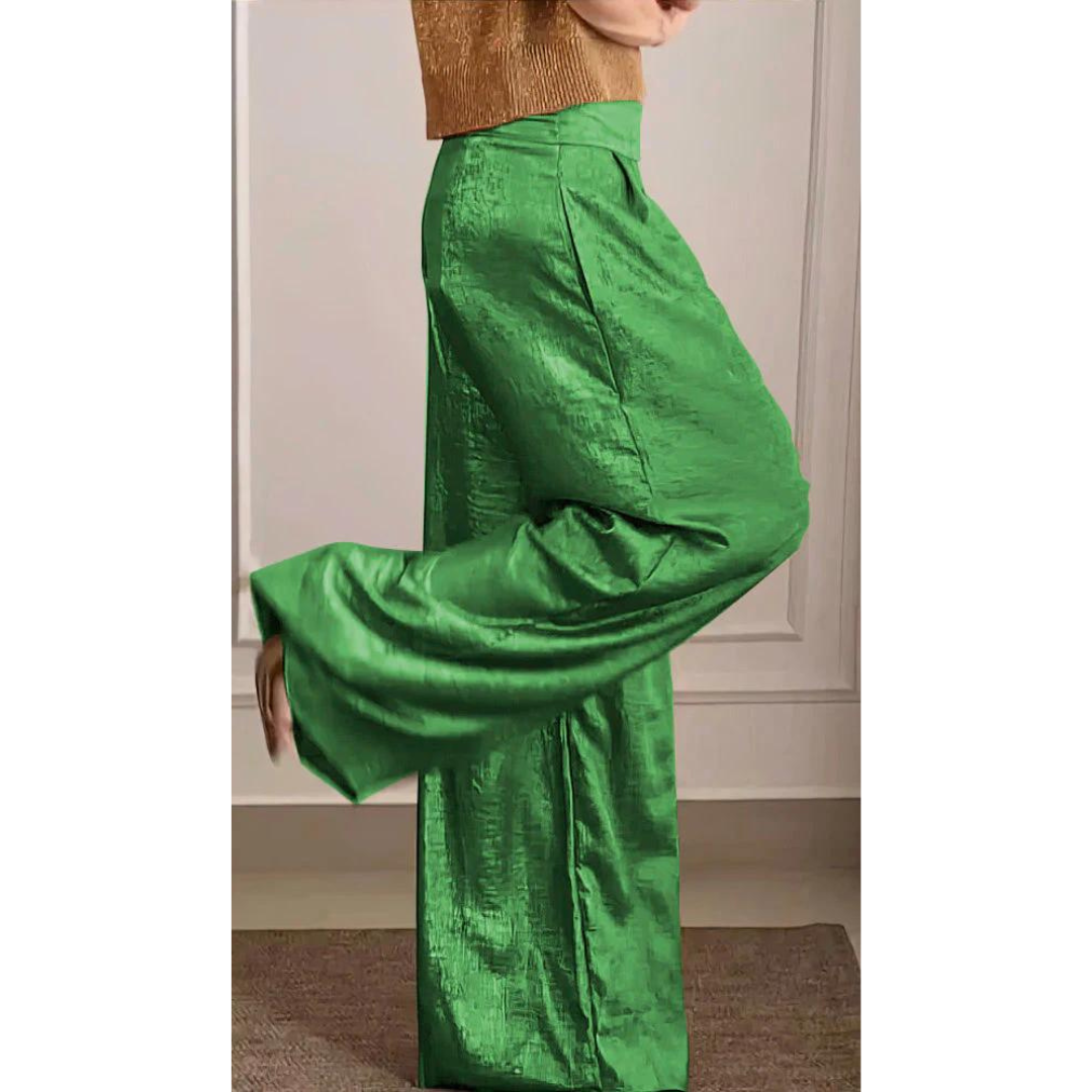Camille | Women's Knit Top With Satin Wide Pants Set