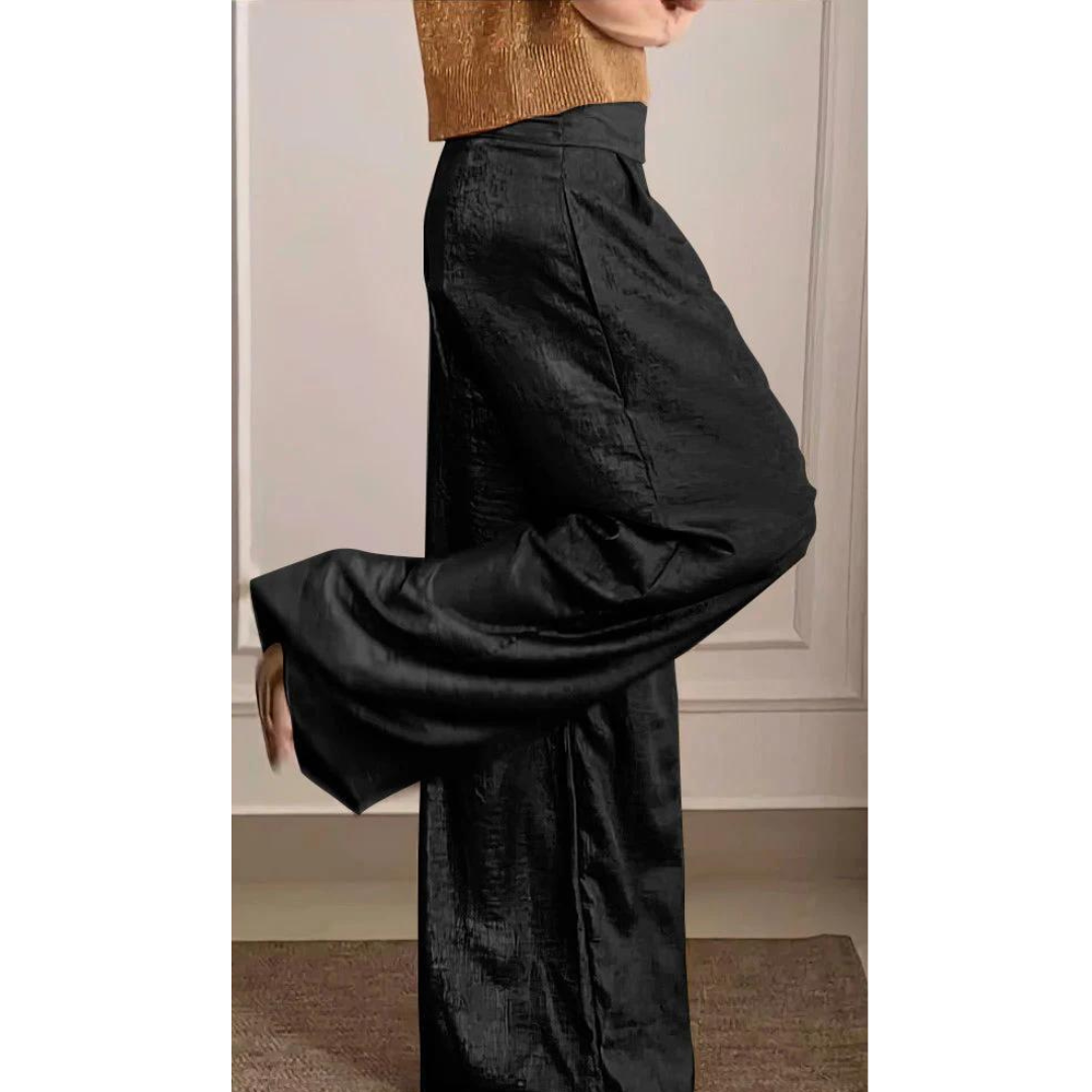 Camille | Women's Knit Top With Satin Wide Pants Set