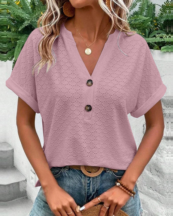 Freya | Women's Textured Eyelet V-Neck Blouse