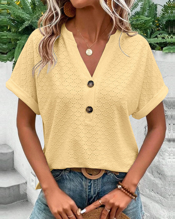 Freya | Women's Textured Eyelet V-Neck Blouse